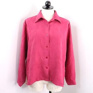 Allyson Whitmore Petites Women’s PM Magenta Crinkle Button Up Relaxed Fit Shirt